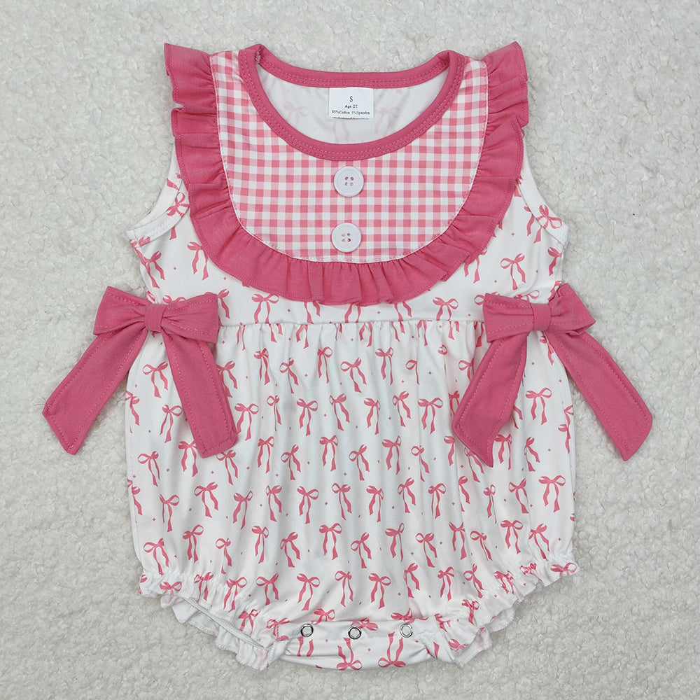 Sibling Baby Girls Pink Bows Bib Outfits Rompers Suits