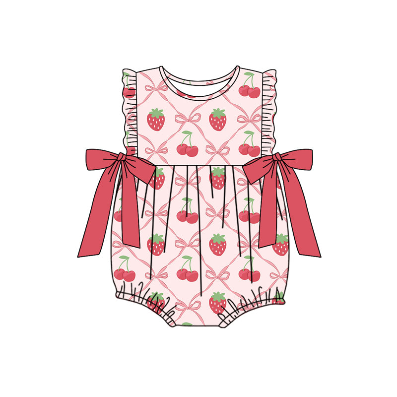 Baby Infant Girls Strawberry Bows Sleeveless Rompers preorder