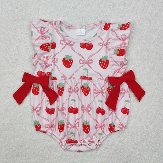Baby Infant Girls Strawberry Bows Sleeveless Rompers