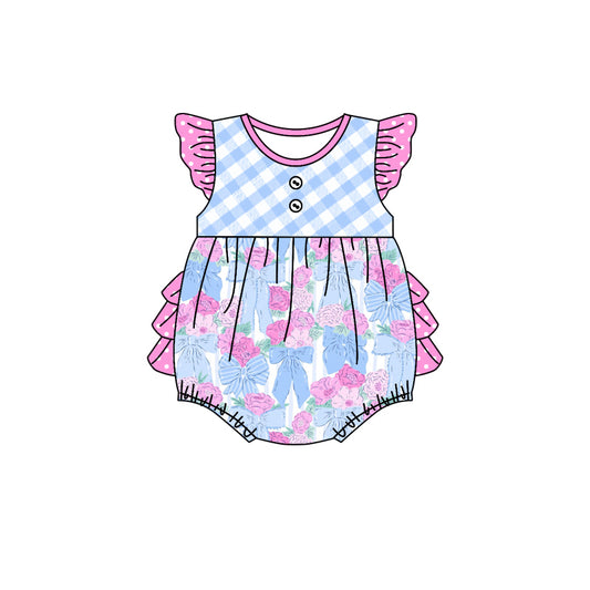 Baby Infant Girls Checkered Flowers Bows Rompers preorder