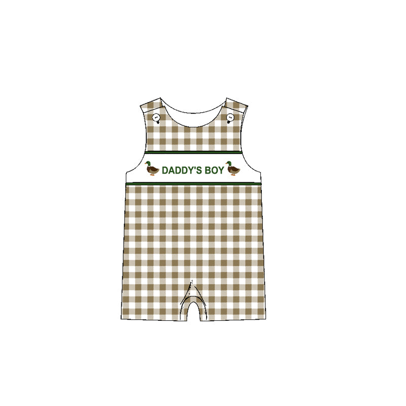 Baby Infant  Daddy's Boy Ducks Checkered Rompers preorder