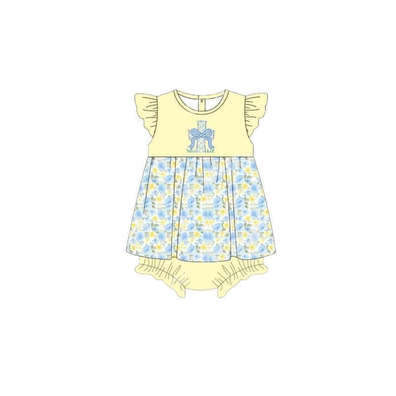 Baby Infant Girls Easter Cross Bows Flutter Sleeve Rompers preorder