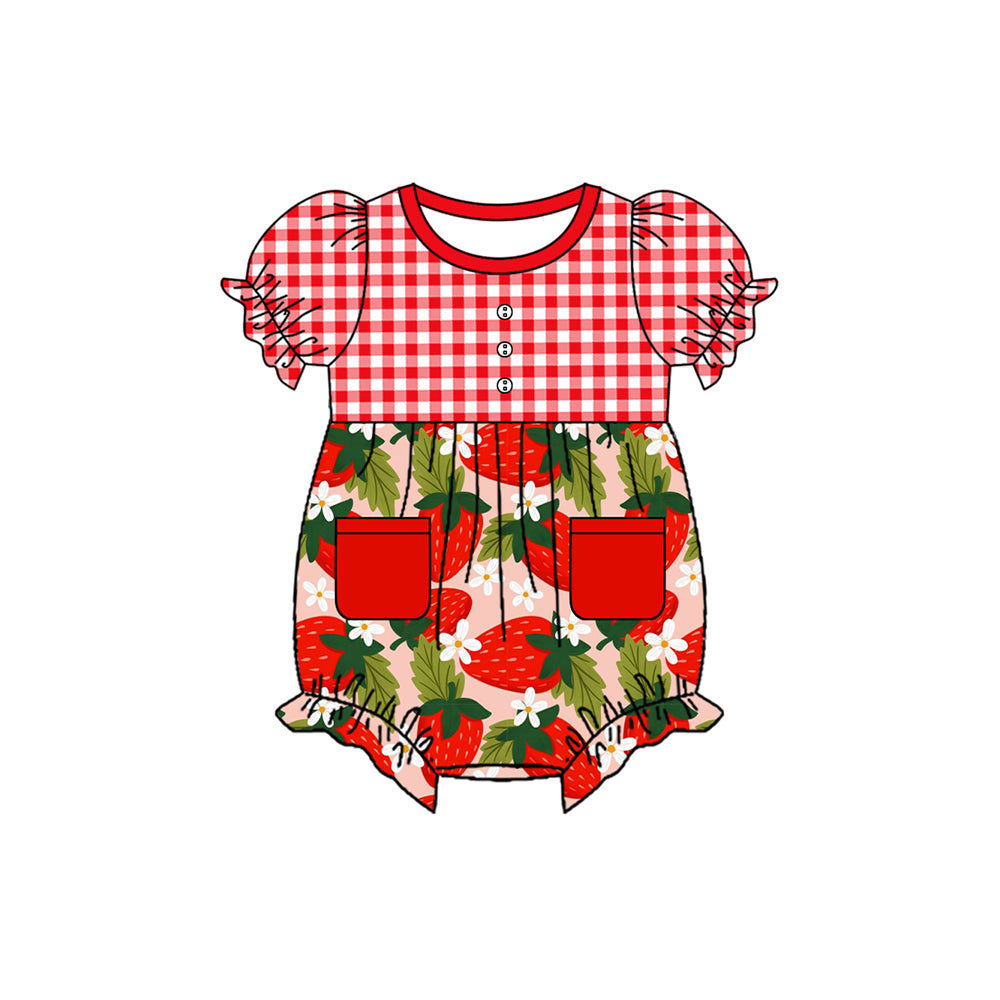 Baby Infant Girls Red Checkered Strawberry Rompers preorder