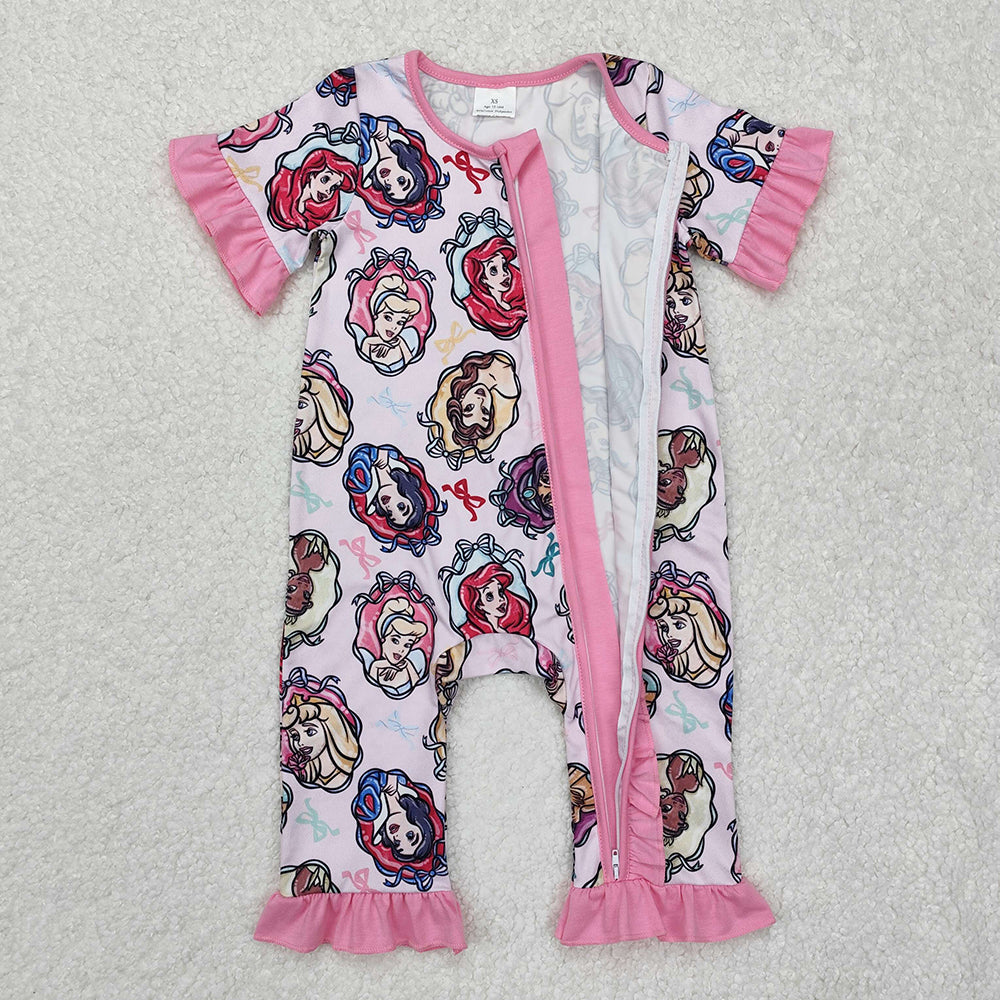 Baby Infant Girls Princess Ruffles Pink Zip Rompers