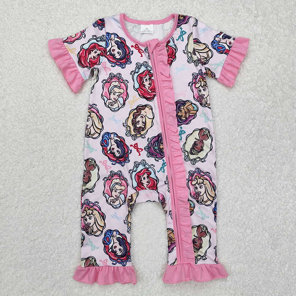 Baby Infant Girls Princess Ruffles Pink Zip Rompers