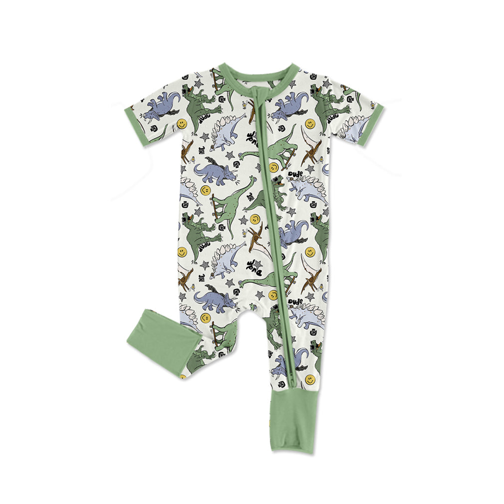 Baby Infant Boys Green Dinosaurs Zip Rompers preorder