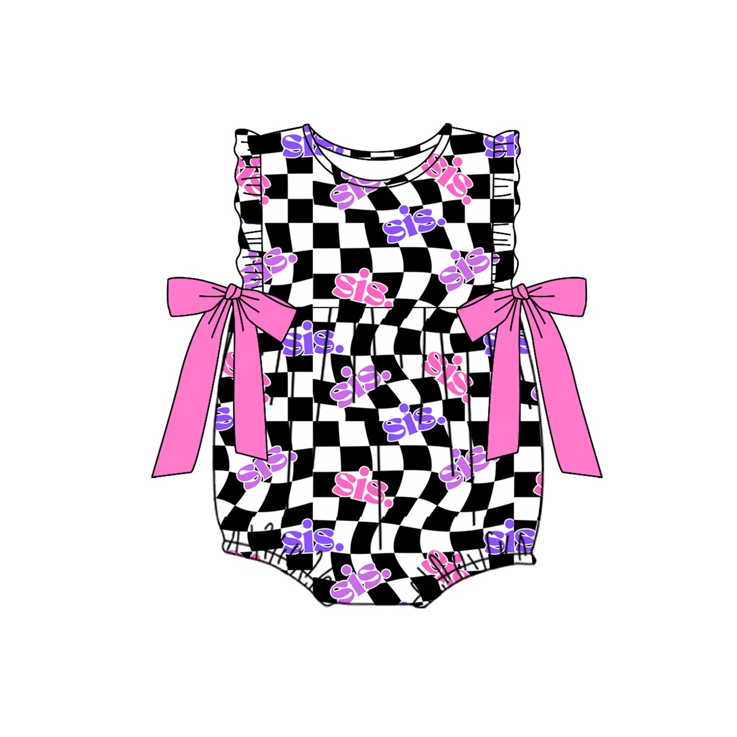 Baby Infant Girls Black Checkered Sister Rompers preorder