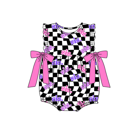 Baby Infant Girls Black Checkered Sister Rompers preorder