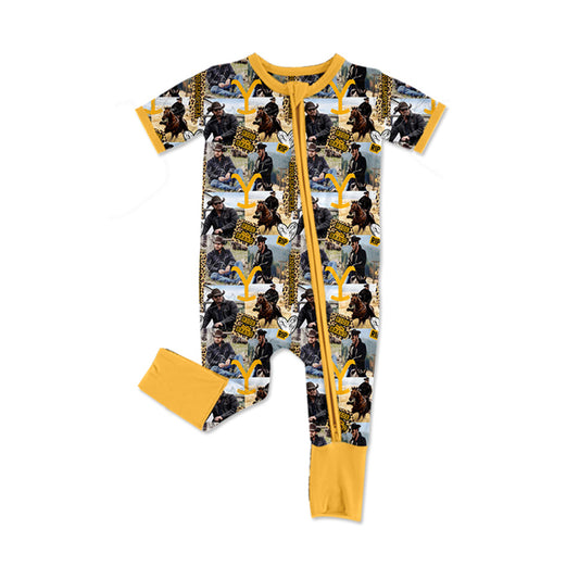 Baby Infant Boys Western Stone Singer Short Sleeve Zip Rompers preorder