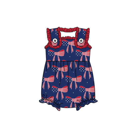 Baby Infant Girls 4th Of July Flag Bows Straps Rompers preorder