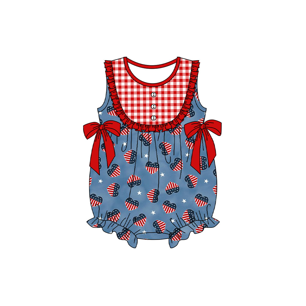 Baby Infant Girls 4th Of July Flag Hearts Bows Rompers preorder