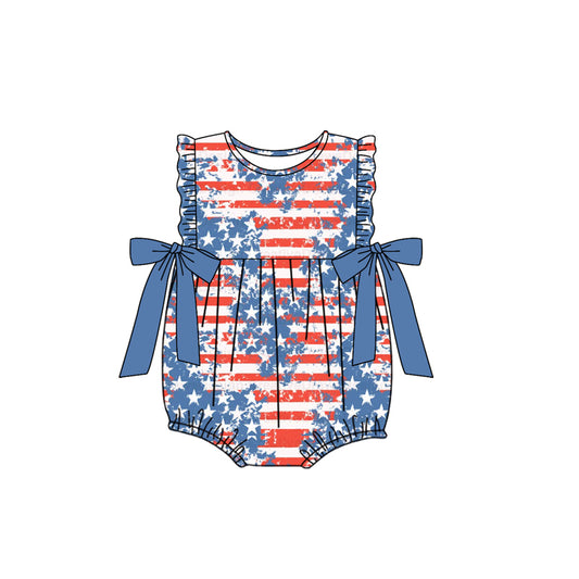 Baby Infant Girls 4th Of July Stars Bows Rompers preorder