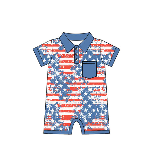 Baby Infant Boys 4th Of July Stars Pocket Rompers preorder