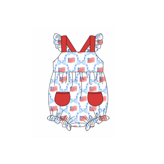 Baby Infant Girls 4th Of July Flag Straps Rompers preorder