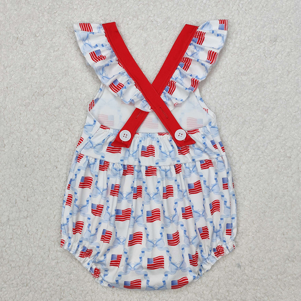 Sibling Baby Girls 4th of July Flag Bows Rompers Dresses