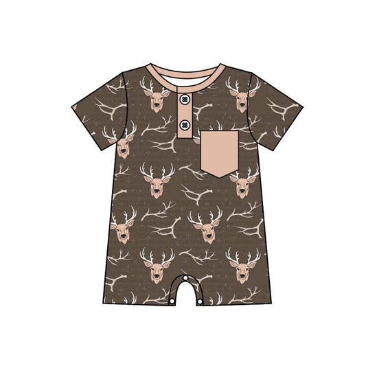 Baby Infant Boys Deers Pocket Short Sleeve Rompers preorder