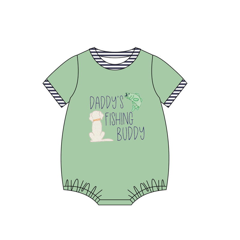 Baby Infant Boys Daddy's Fishing Buddy Green Rompers preorder