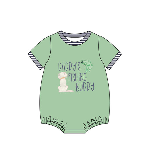 Baby Infant Boys Daddy's Fishing Buddy Green Rompers preorder