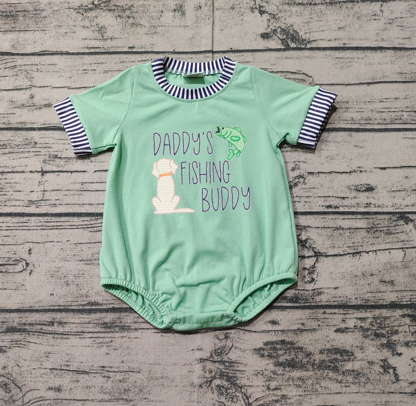 Baby Infant Boys Daddy's Fishing Buddy Green Rompers preorder