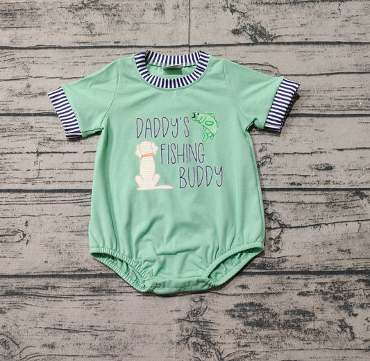 Baby Infant Boys Daddy's Fishing Buddy Green Rompers preorder