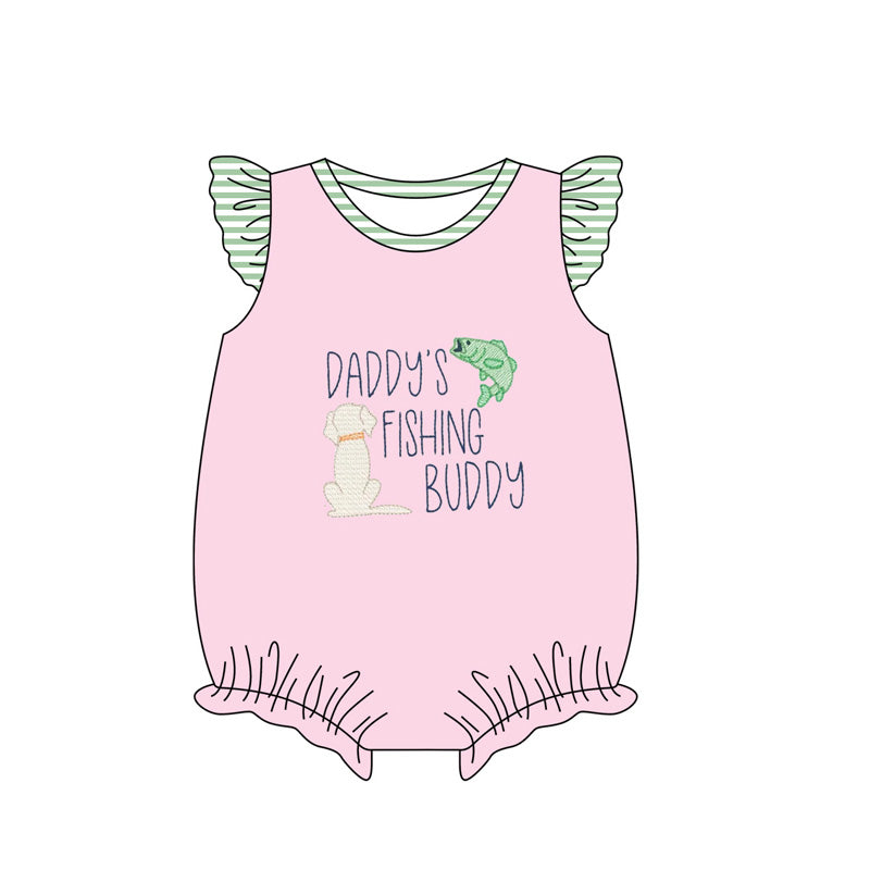 Baby Infant Girls Daddy's Fishing Buddy Pink Rompers preorder