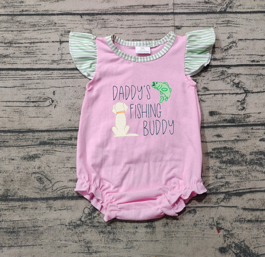 Baby Infant Girls Daddy's Fishing Buddy Pink Rompers preorder