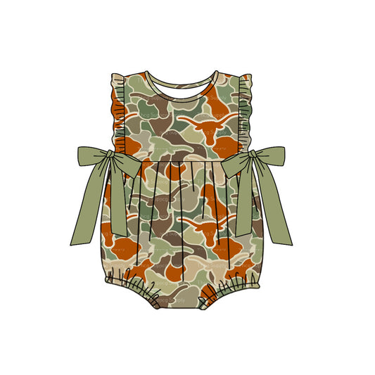 Baby Infant Girls Cow Green Camo Bows Rompers preorder