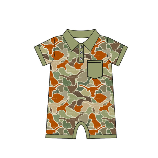 Baby Infant Boys Cow Green Camo Pocket Rompers preorder