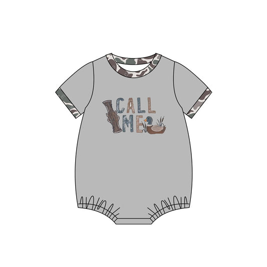 Preorder moq 5 Baby Infant Boys Gray Short Sleeves Duck Call Me Rompers