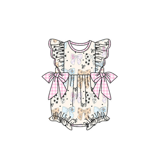 Baby Infant Girls Dog Bows Bubble Rompers preorder
