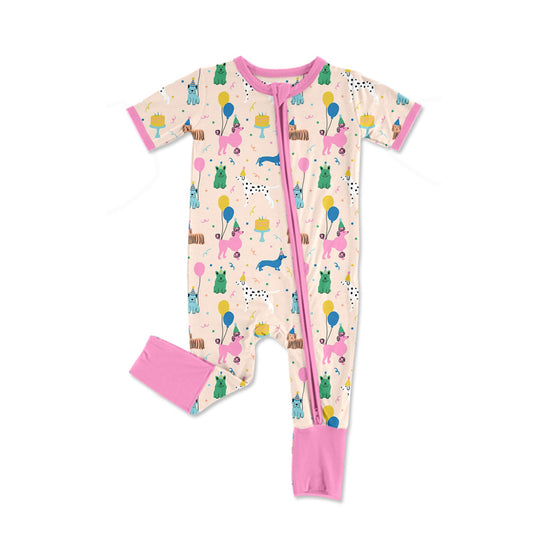 Baby Infant Girls Dogs Pink Birthday Zip Rompers preorder