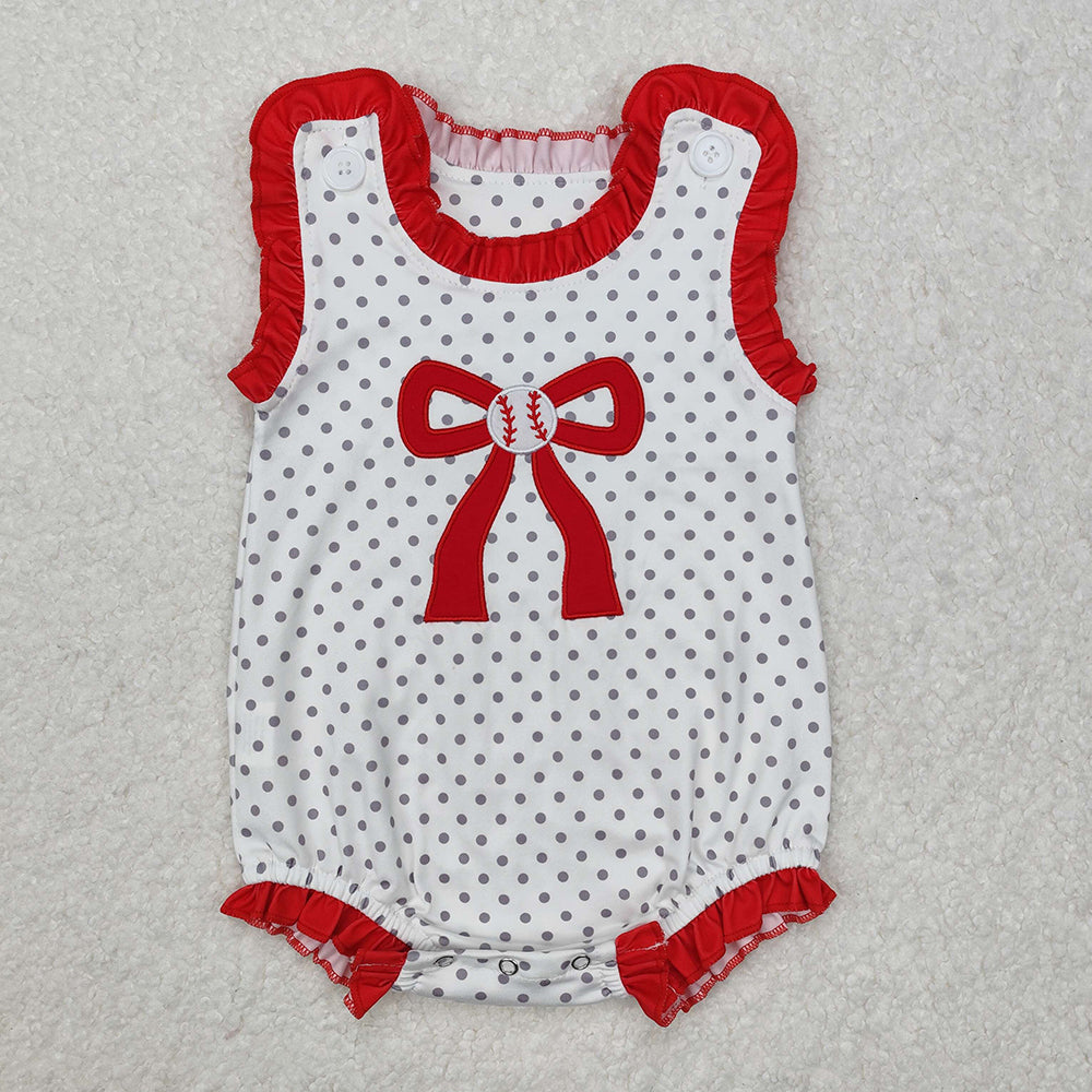 Baby Infant Girls Baseball Bow Sleeveless Rompers