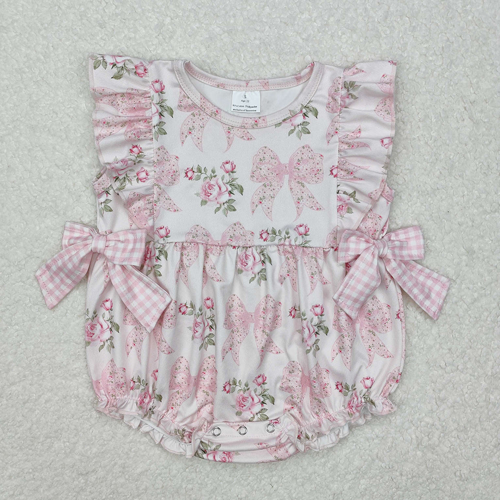 Sibling Baby Girls Pink Flowers Summer Rompers Outfits