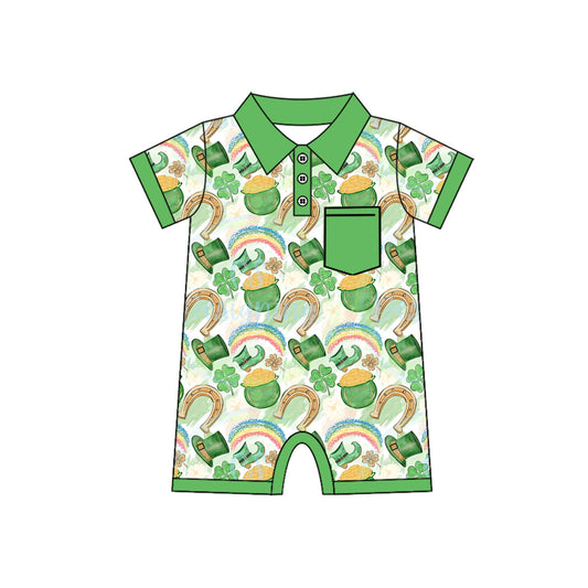 Baby Infant Boys St Patrick Day Qautrefoil Short Sleeve Rompers preorder