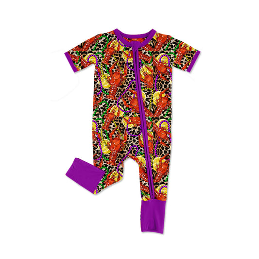 Baby Infant Boys Mardi Gras Crawfish Zip Rompers preorder
