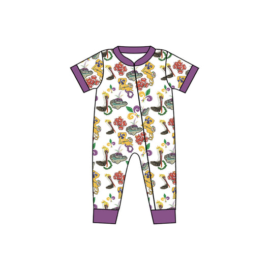 Baby Infant Boys Mardi Gras Bird Zip Rompers preorder