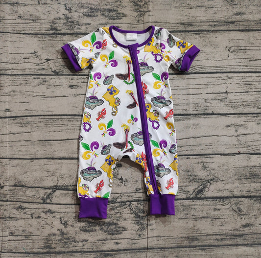 Baby Infant Boys Mardi Gras Bird Zip Rompers preorder