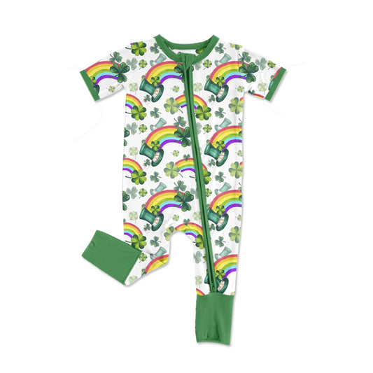 Baby Infant Boys St Patrick Quatrefoil Rainbow Zip Rompers preorder