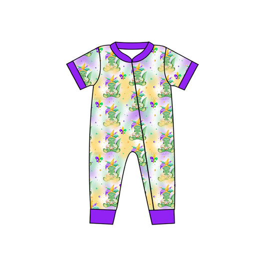 Baby Infant Boys Mardi Gras Crocodile Zip Rompers preorder