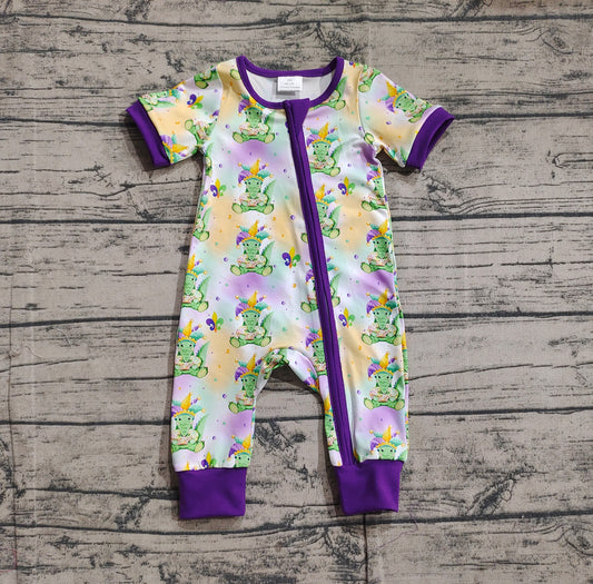 Baby Infant Boys Mardi Gras Crocodile Zip Rompers preorder