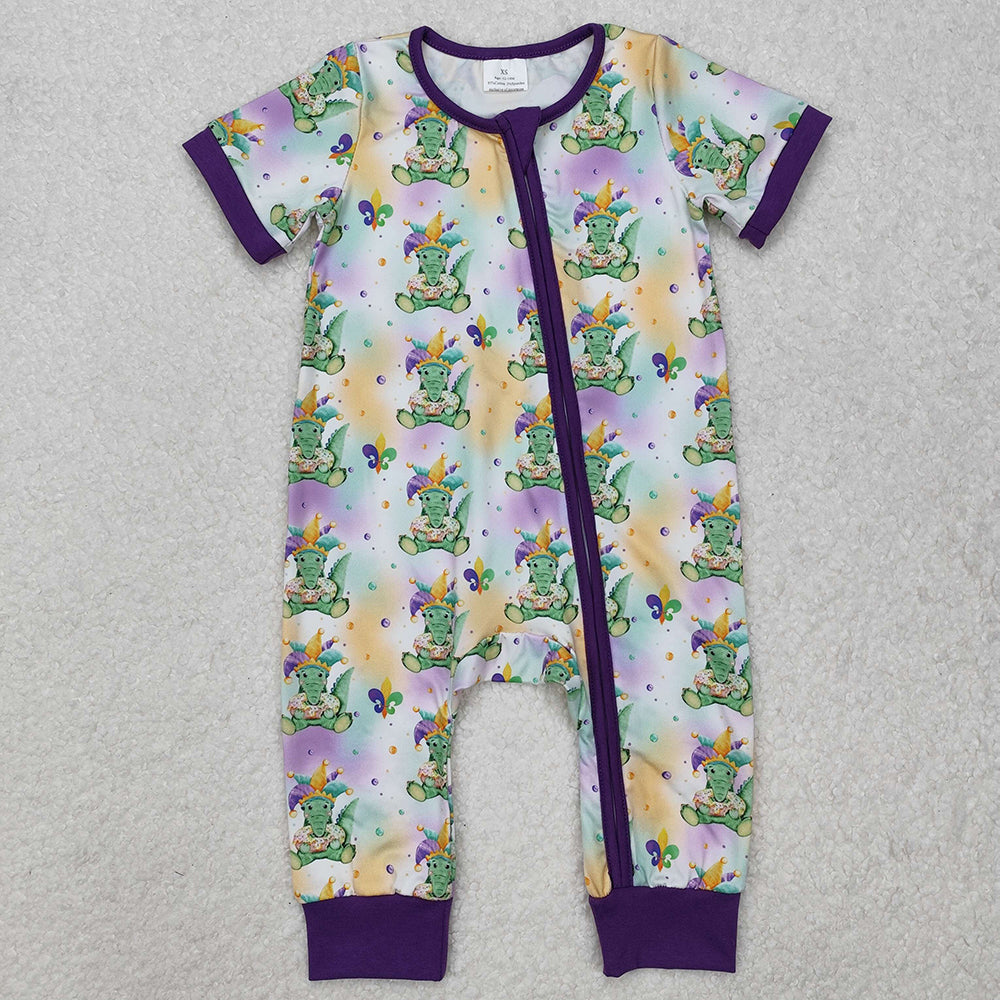 Sibling Girls Baby Boys Mardi Gras Crocodile Rompers Pajamas Suits