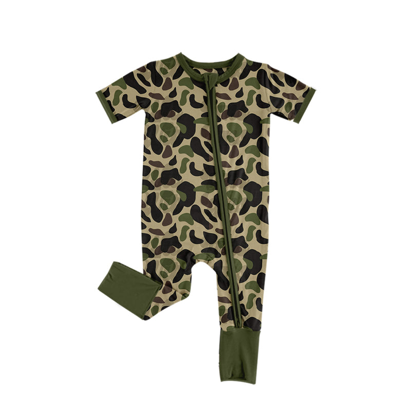 Baby Infant Boys Green Camo Zip Rompers preorder