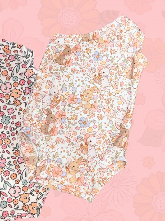 Baby Infant Girls Pink Flowers Rabbits Easter Rompers preorder