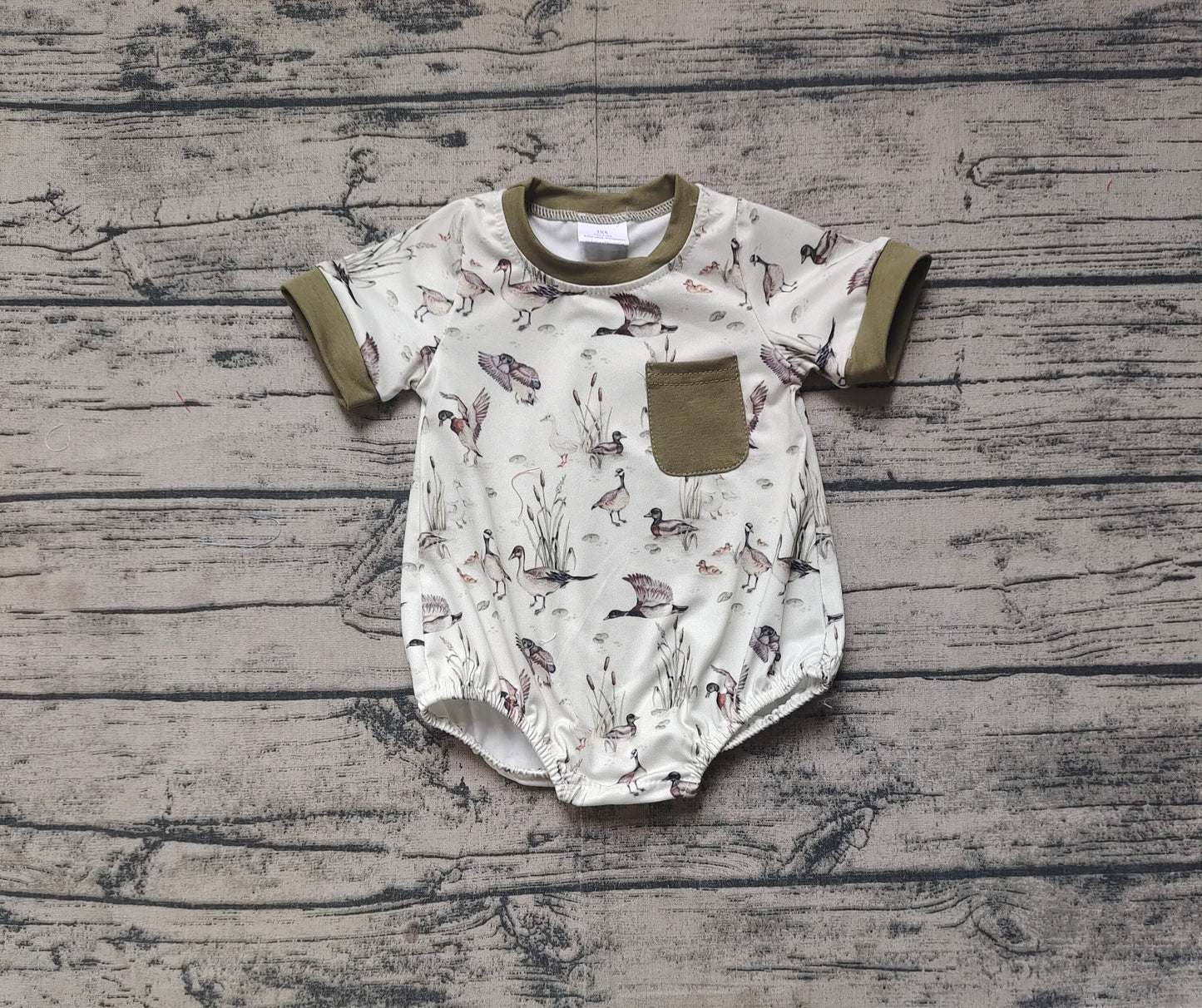 Baby Infant Boys Ducks Mallard Pocket Short Sleeve Rompers