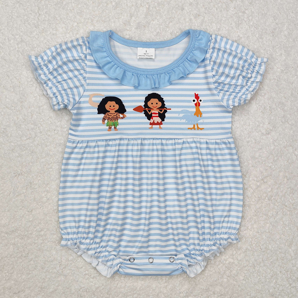 Sibling Baby Girls Blue Stripes Princess Rompers Dresses