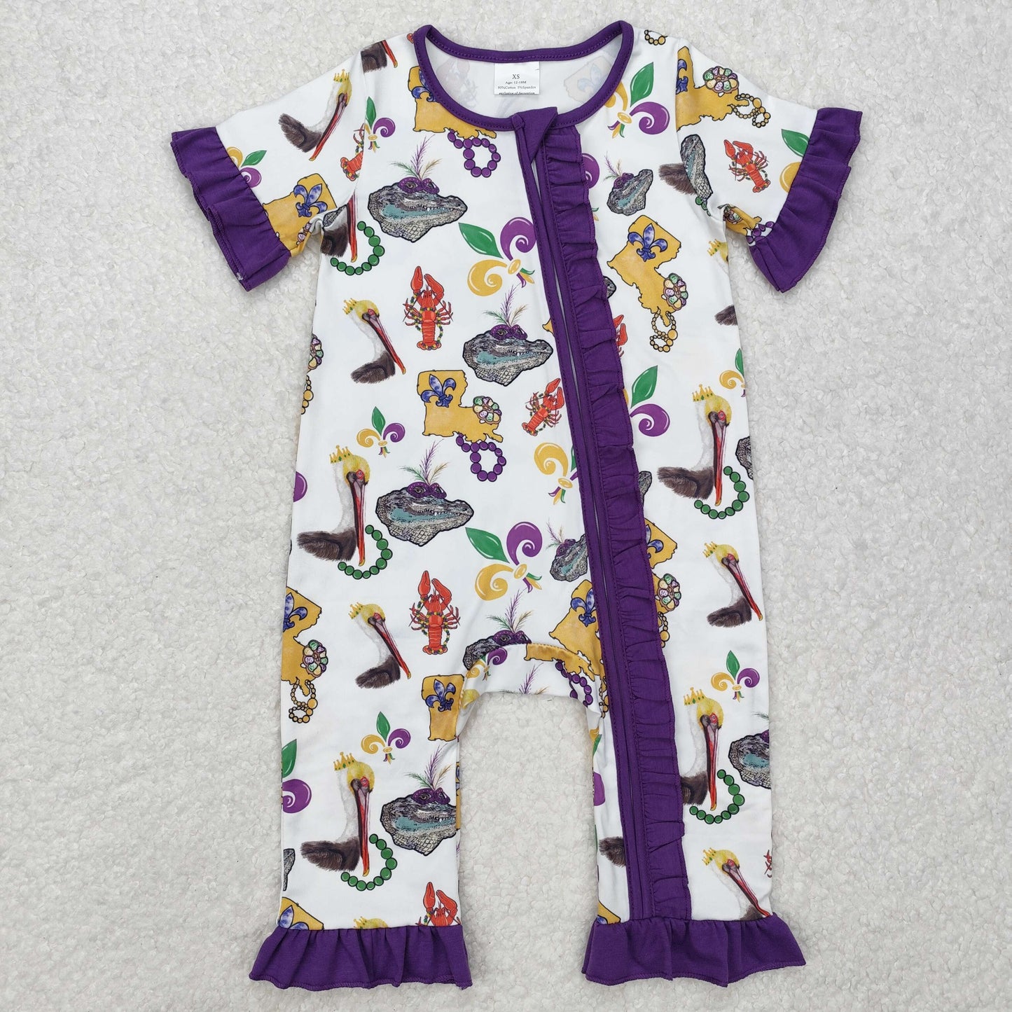 Sibling Baby Kids Anchors Crayfishes Top Pants Mardigras Pajamas Sets Zipper Footie Rompers