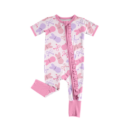 Baby Infant Girls Easter Rabbits Bows Zip Rompers preorder