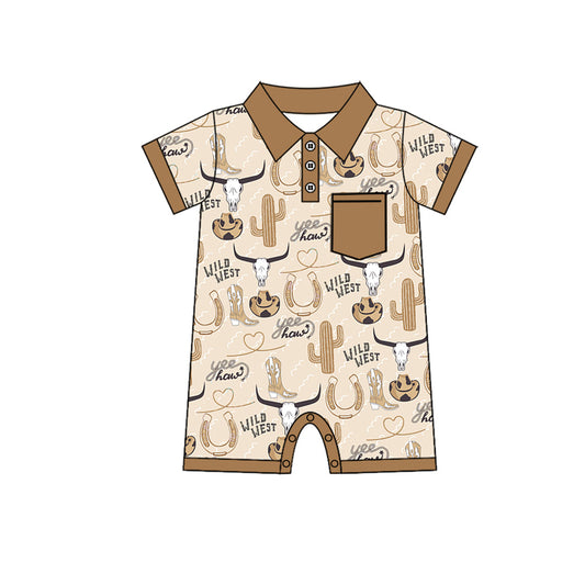 Baby Infant Boys Wild Western Cactus Cow Rompers preorder