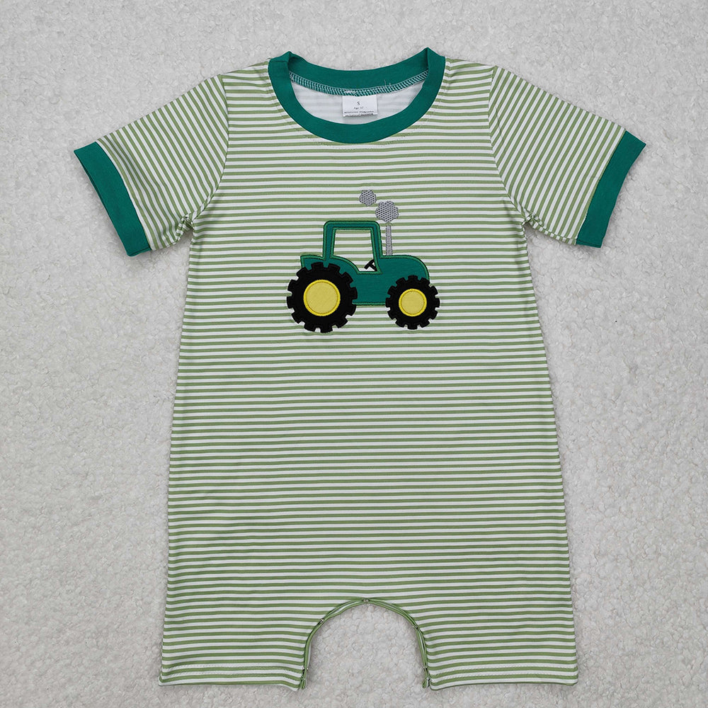 Baby Infant Boys Green Tractor Farm Rompers