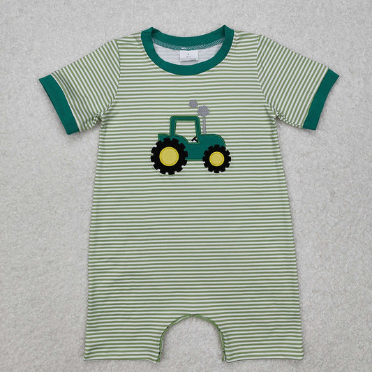 Baby Infant Boys Green Tractor Farm Rompers